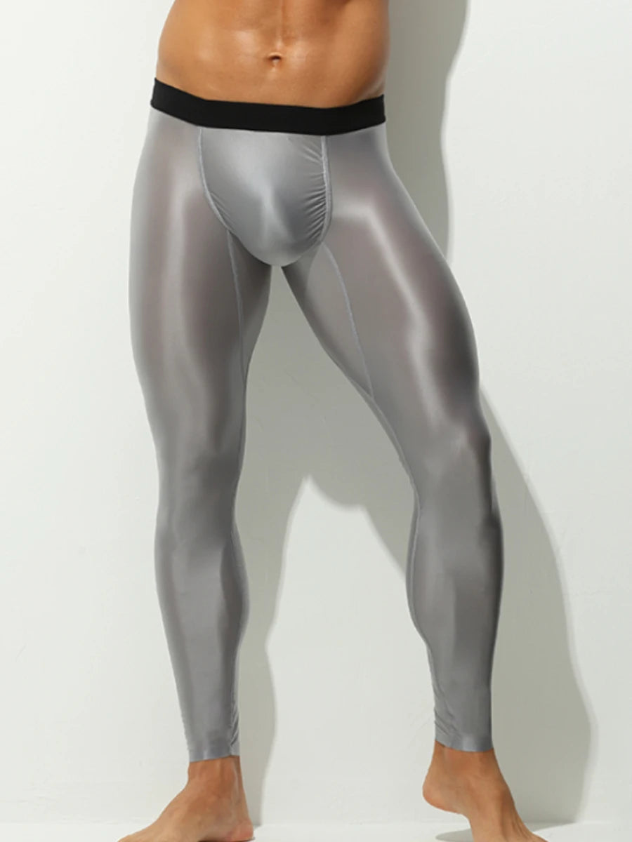 Glossy Men's Tight Fitness Running Sweatpants Leggings