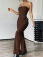2 Pcs Brown Sexy Bandeau Top High Waist Pants
