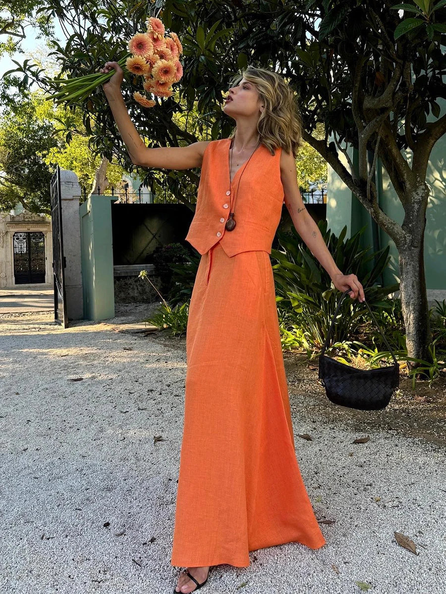 2 PCS Sleeveless Fashionable Chic Vest Skirt Suit