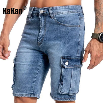 Mens Multi Pocket Micro Elastic Jeans Casual