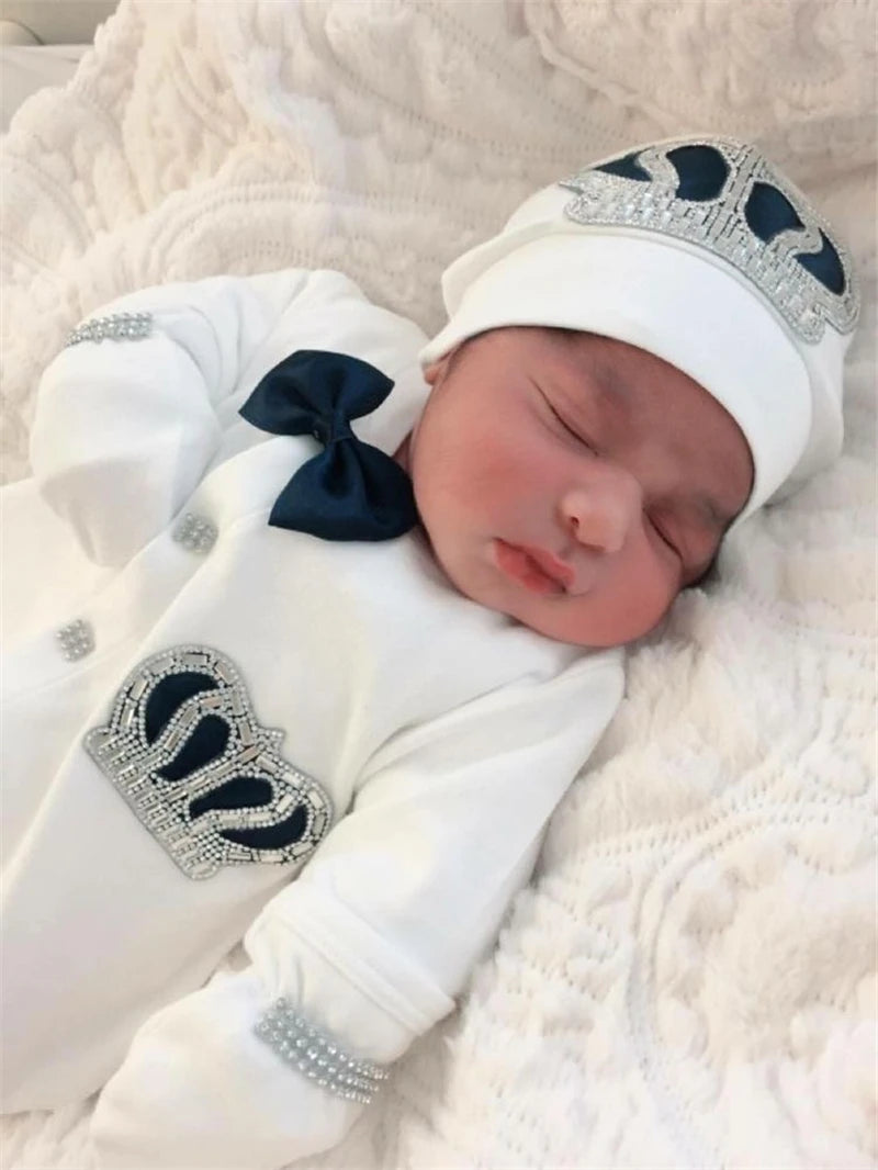 4 Pcs Boy/Girl Rhinestone Crown Jumpsuit Clothing