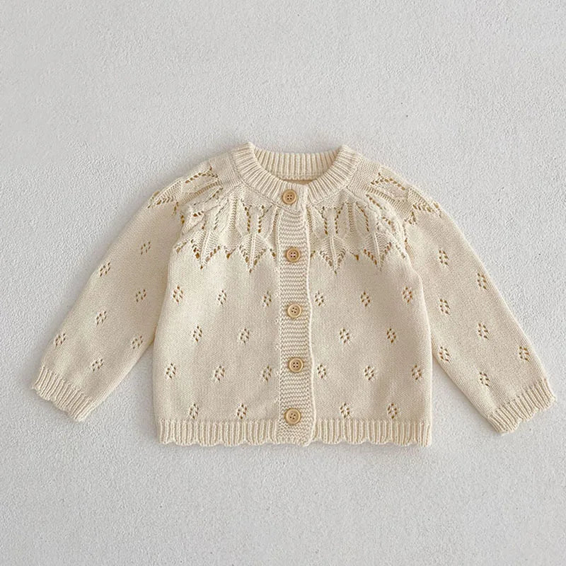 Girls Solid Color Knitted Cardigan Long Sleeves