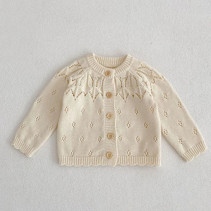 Girls Solid Color Knitted Cardigan Long Sleeves
