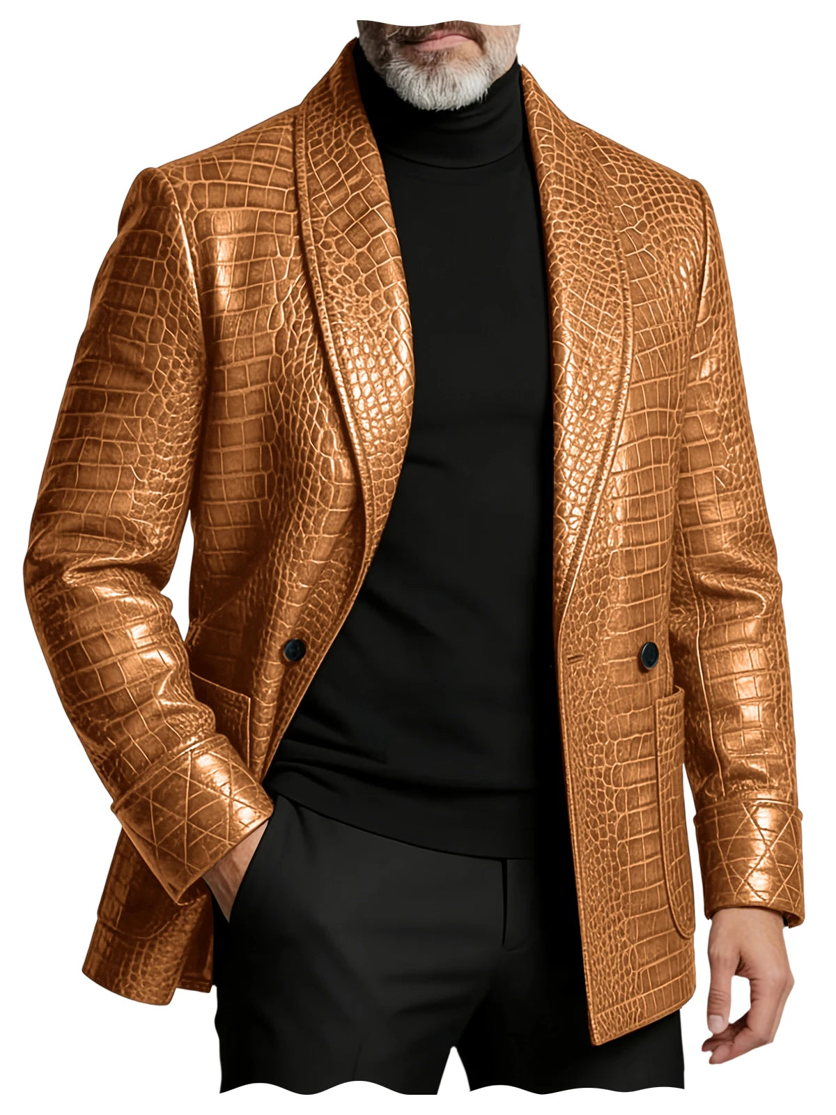 Crocodile Pattern Leather Blazer, Tuxedo Jacket