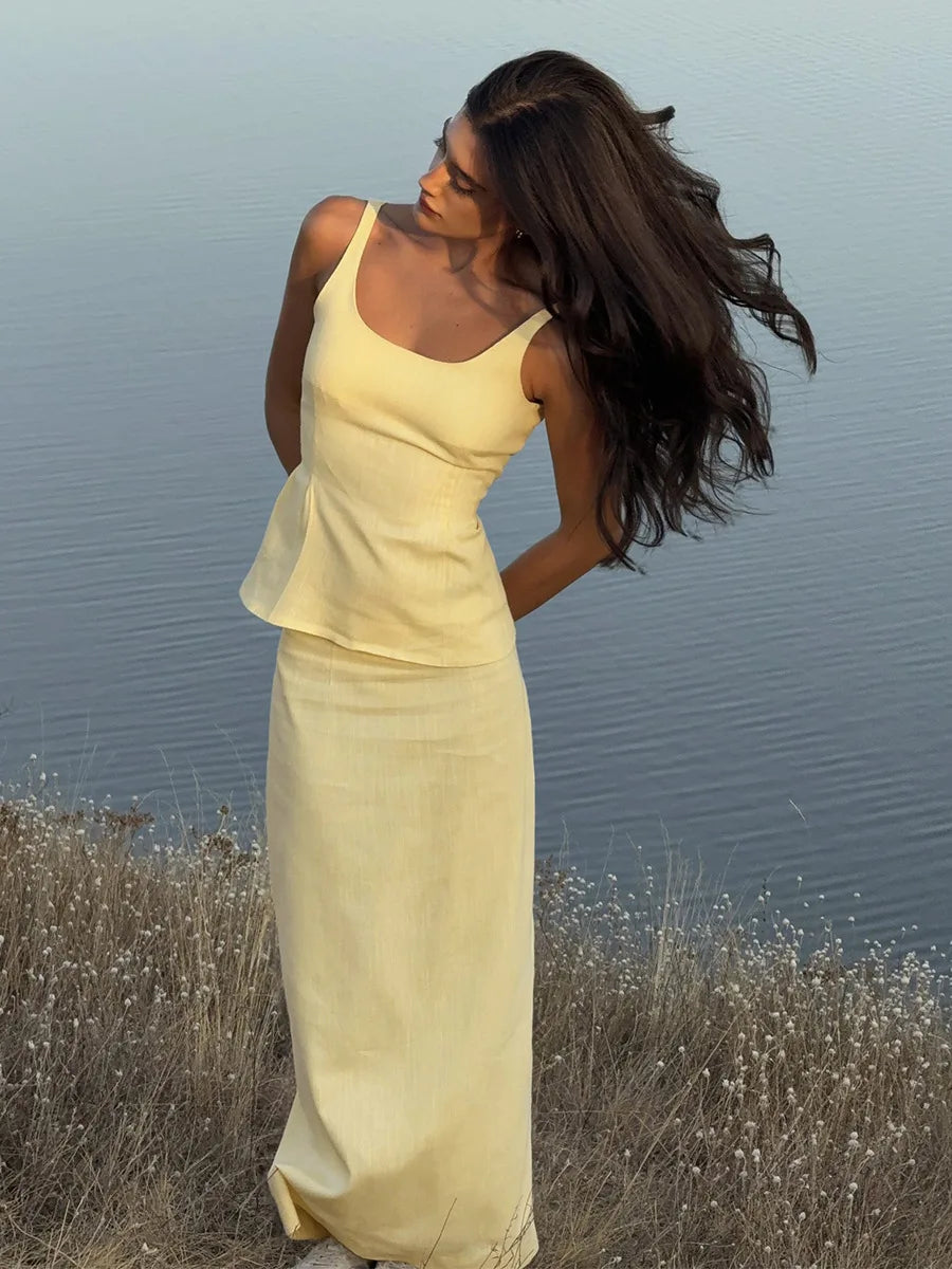 2 Pcs Cotton Strap Long Skirt Set Thin Belt