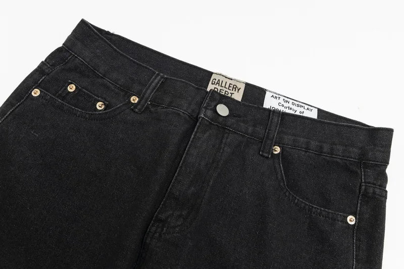 Retro Washed Spliced Denim High Brand Jeans