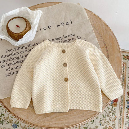 Girls Solid Color Knitted Cardigan Long Sleeves