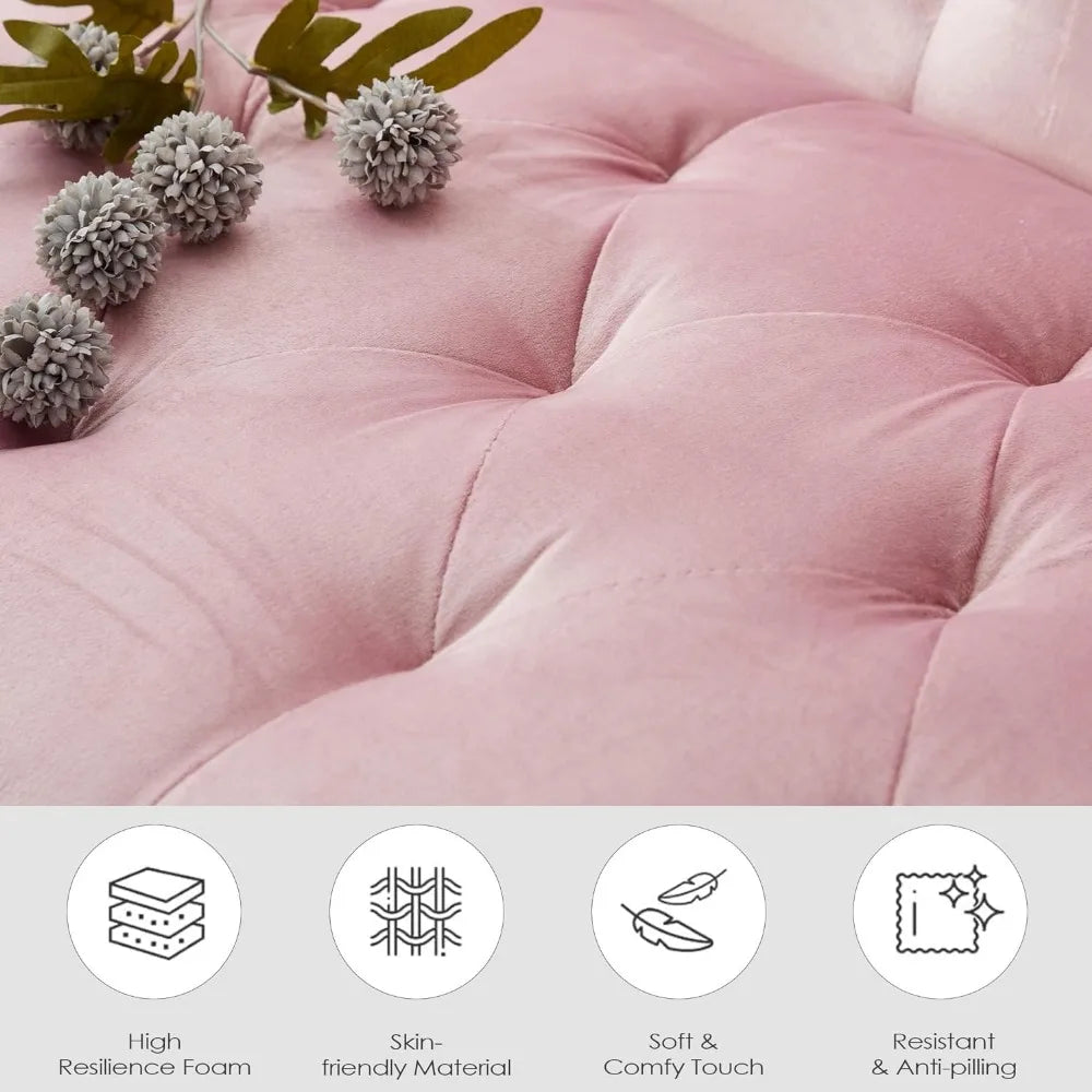 Mid-Century Modern Pink Velvet Loveseat Sofa Set