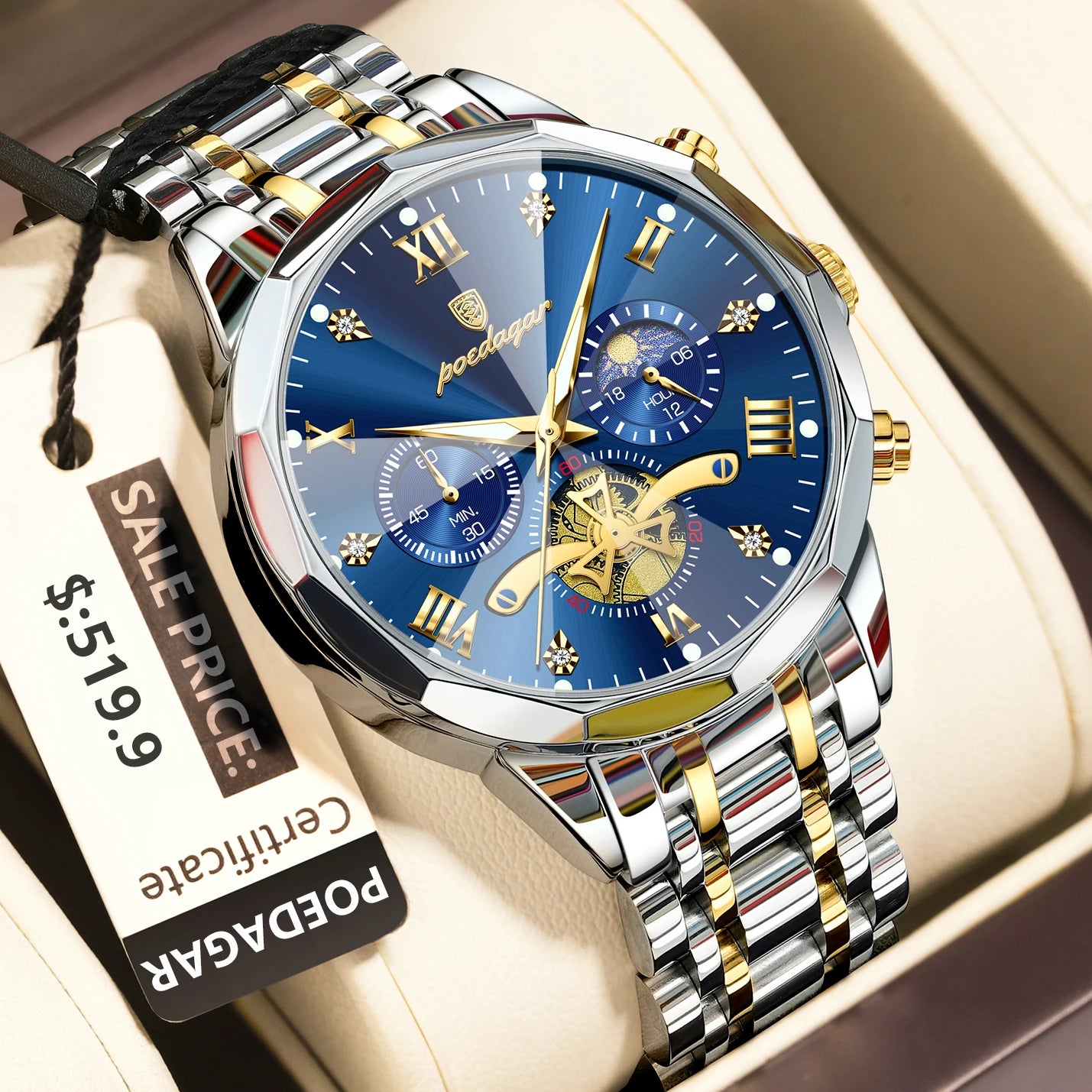 POEDAGAR Luxury Watch Top Original Waterproof Chronograph