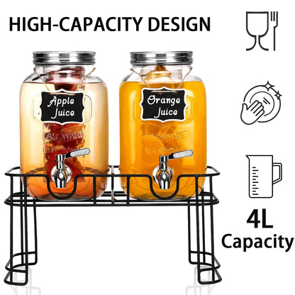 Drink Dispenser 2 Packs Gallon Glass with Stand
