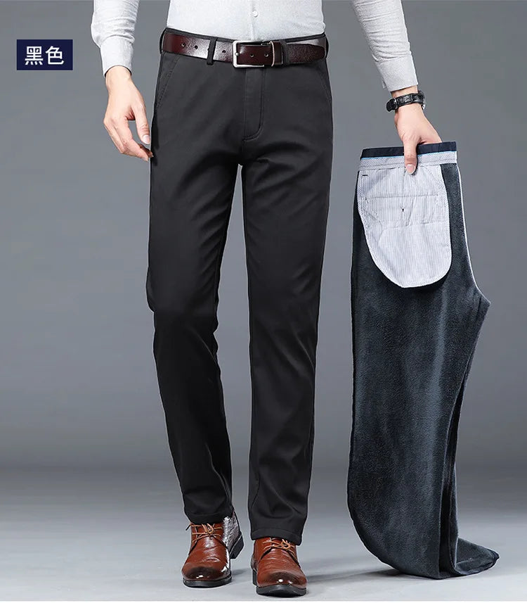 Gray Green Trousers Men Fleece Casual Pants