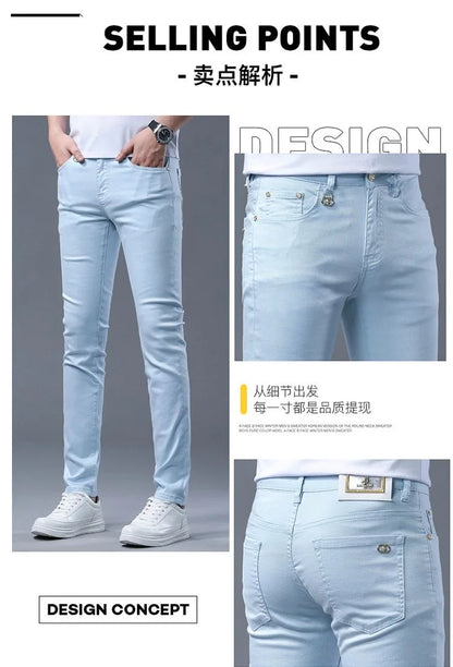 Fashion Solid Color Straight Leg Stretch Jeans