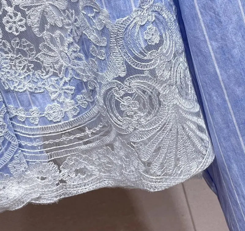 Lace Embroidery Patchwork Short Shirts