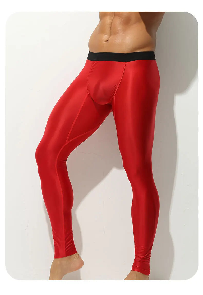 Glossy Men's Tight Fitness Running Sweatpants Leggings