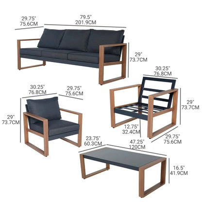 Outdoor 4-Piece Modern Furniture Sets Faux Wood Grain