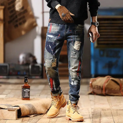 Tapered Jeans for Men Tight Pipe Washed