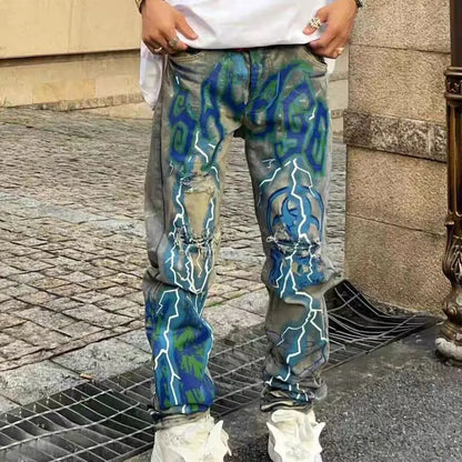 Loose Personality Trendy Washed Pants Men'