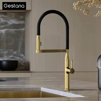 Luxury Brushed Gold Brass Pull Out Kitchen Faucet
