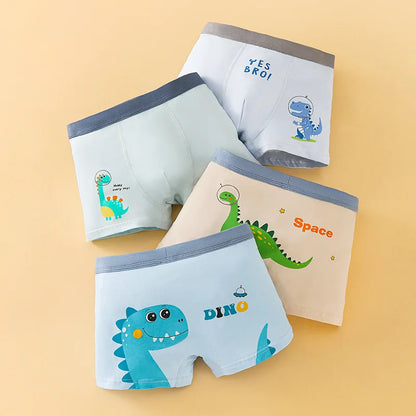 4PCS Boys Cotton Antibacterial Breathable Comfort Underwear Dinosaur
