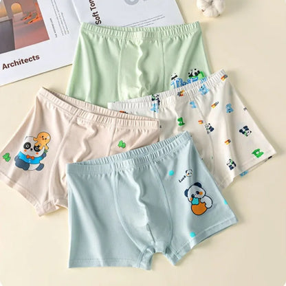 4PCS Boys Cotton Antibacterial Cute Cartoon Breathable Underwear