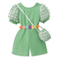 Girls Bubble Sleeve Ribbed Short Romper Set