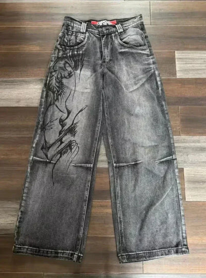 Oversized Print Baggy Jeans Men Vintage Gothic