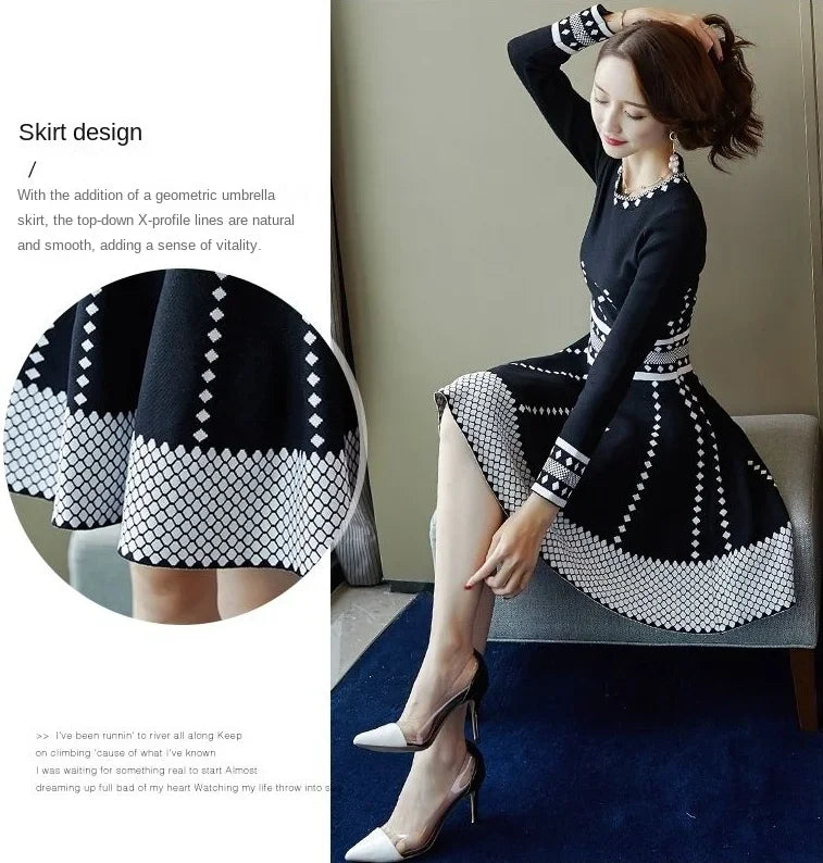 Fashion Long Sleeve Midi Dresses Women Elegant