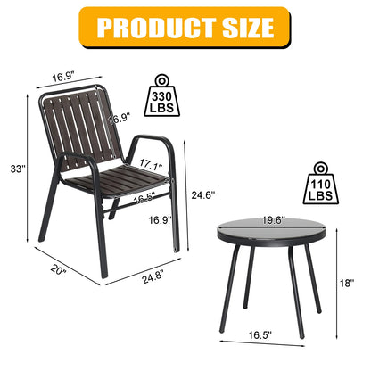 3-Piece Patio Bistro Table, with 2 Stackable Chairs