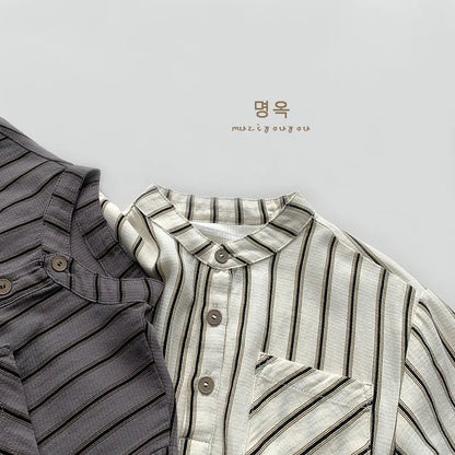 Boys Cotton Striped Pocket Casual Short Sleeve