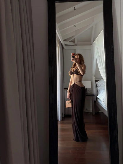 Cut Out Maxi Dress, Backless Gown Halter