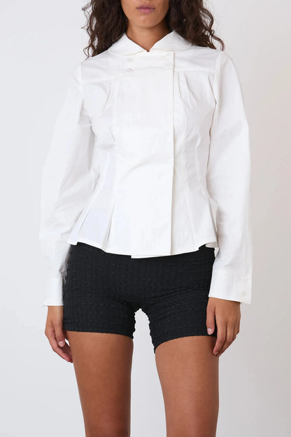 Doll Collar White Long Sleeves Slim Top