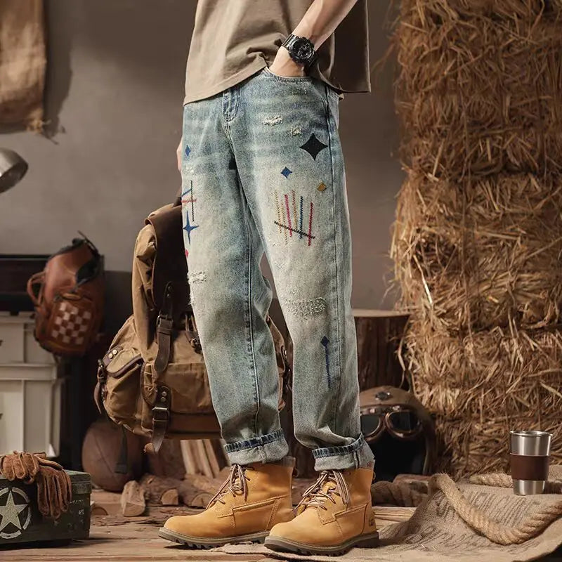 Loose Personality Trendy Washed Pants Men'