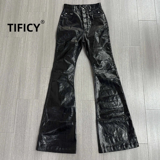 Men's Dark Coated Glossy Leather Black Jeans