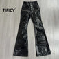 Men's Dark Coated Glossy Leather Black Jeans