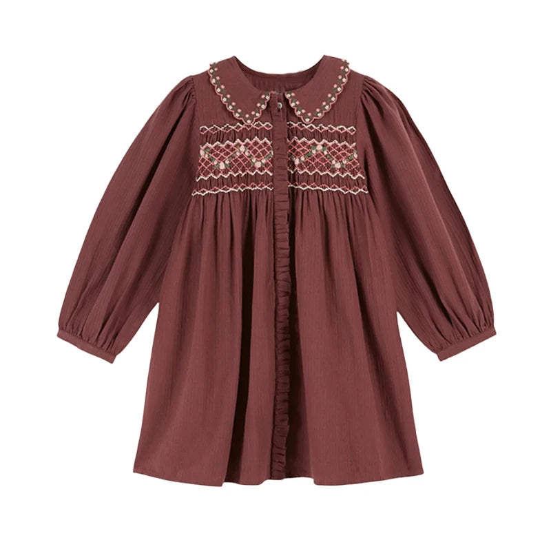 Girls Cute Embroidery Long Sleeve Princess dDesses