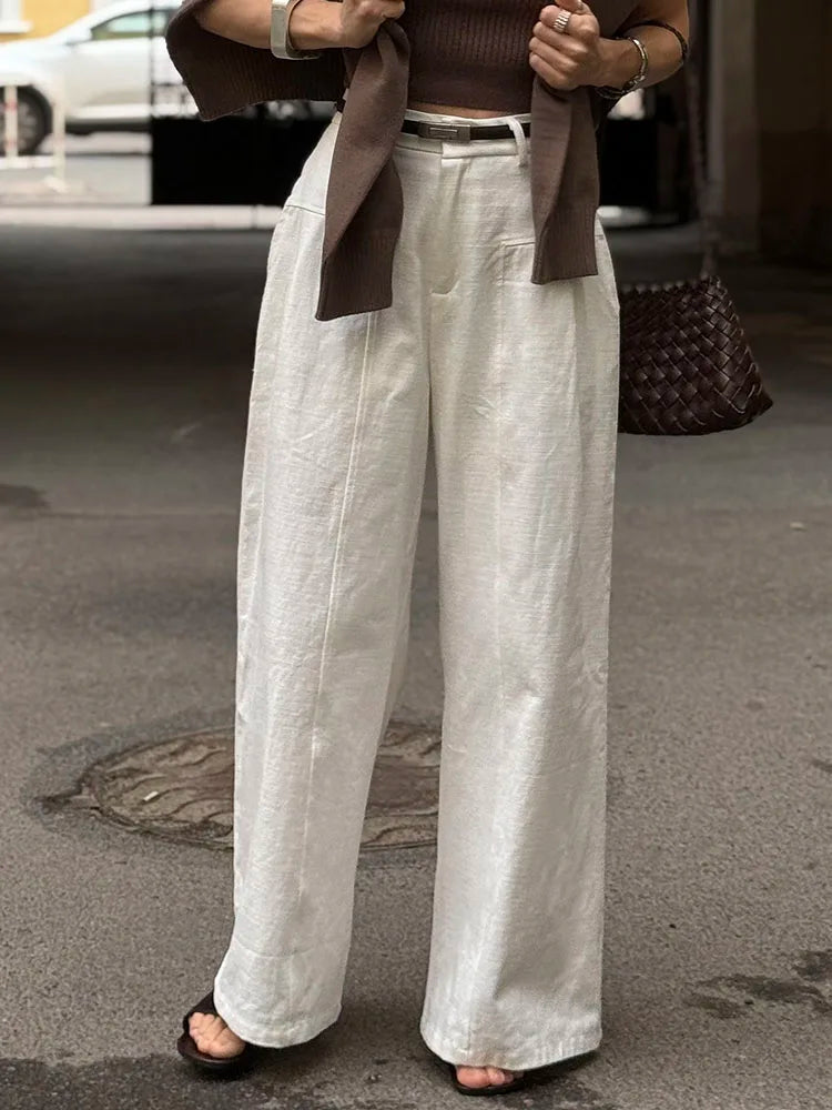 White Pants For Women Cotton Formal High Waist