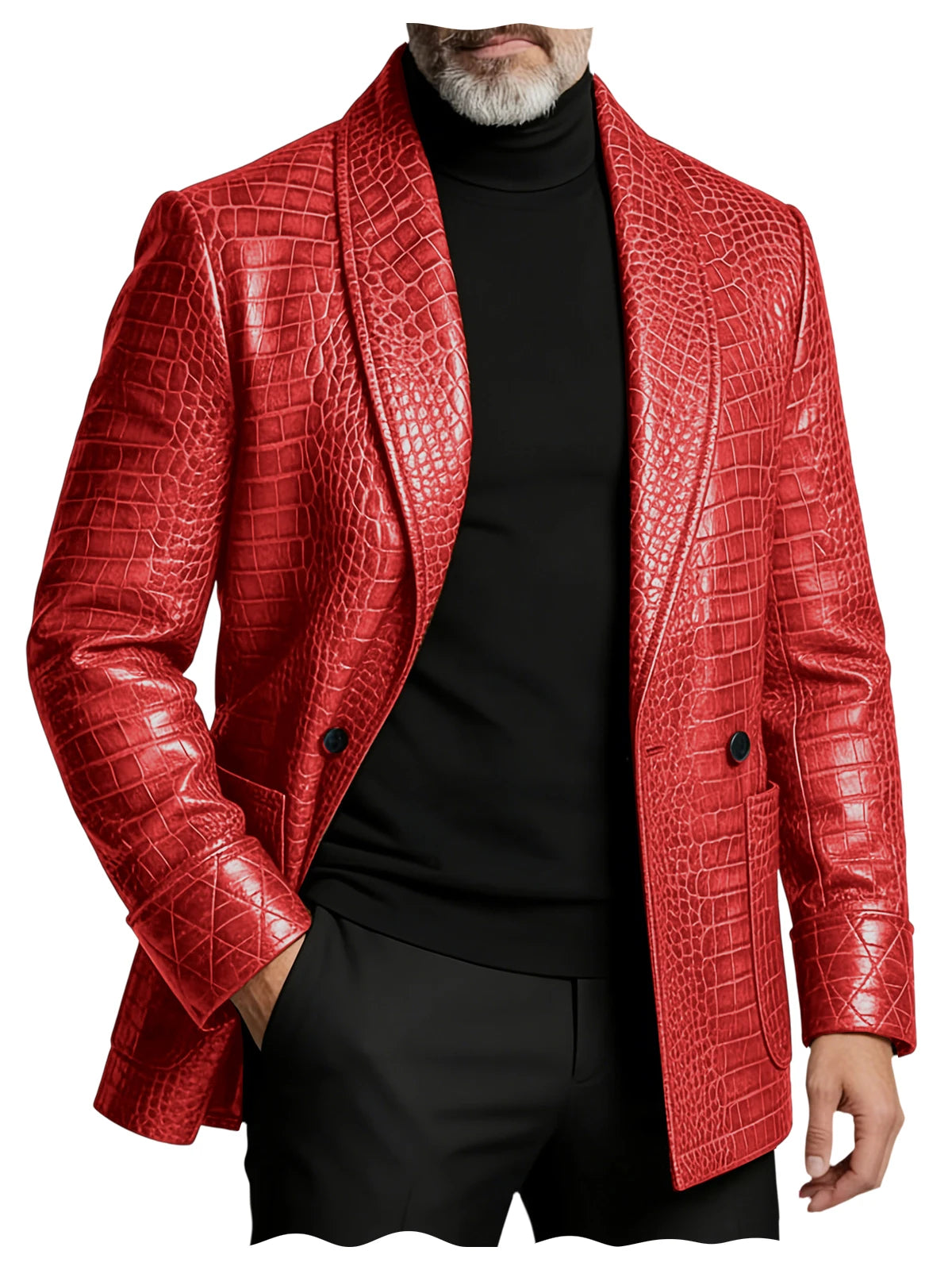 Crocodile Pattern Leather Blazer, Tuxedo Jacket
