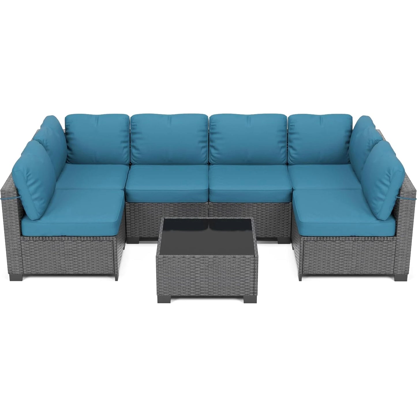 7-Piece Rattan Wicker Sectional Modular Sofa Set