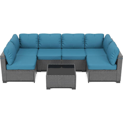 7-Piece Rattan Wicker Sectional Modular Sofa Set
