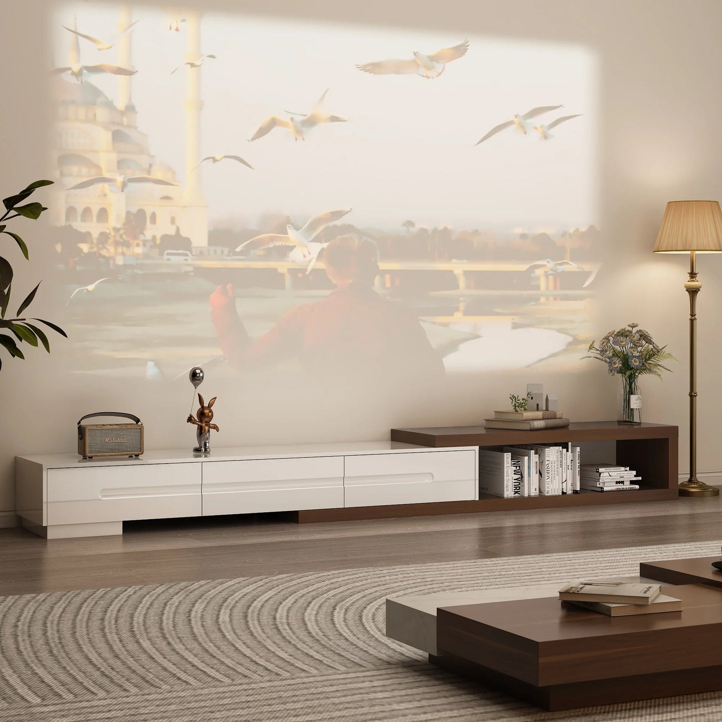 Extendable TV Stand for Up to 120"TV, Wood