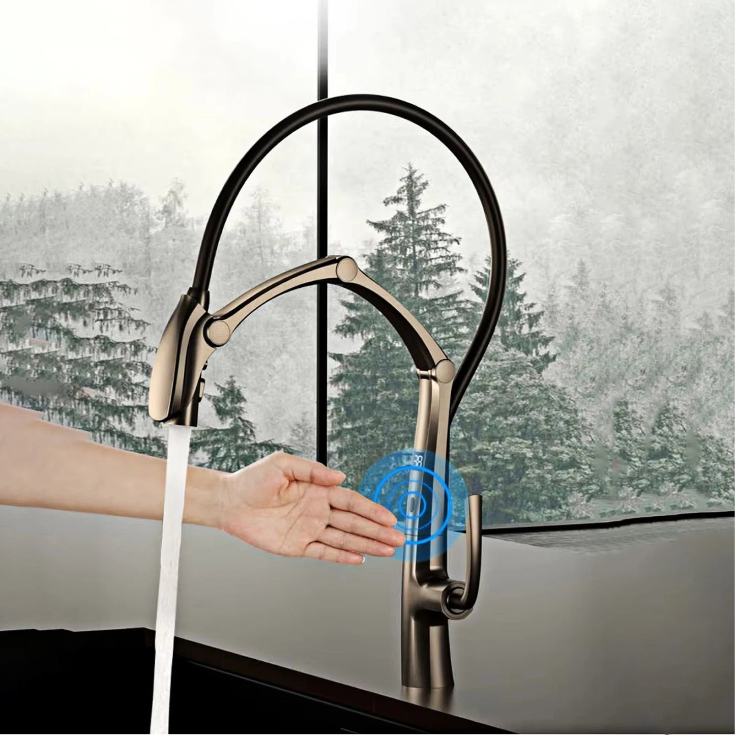 Gunmetal Brass Kitchen Faucet with LED Display