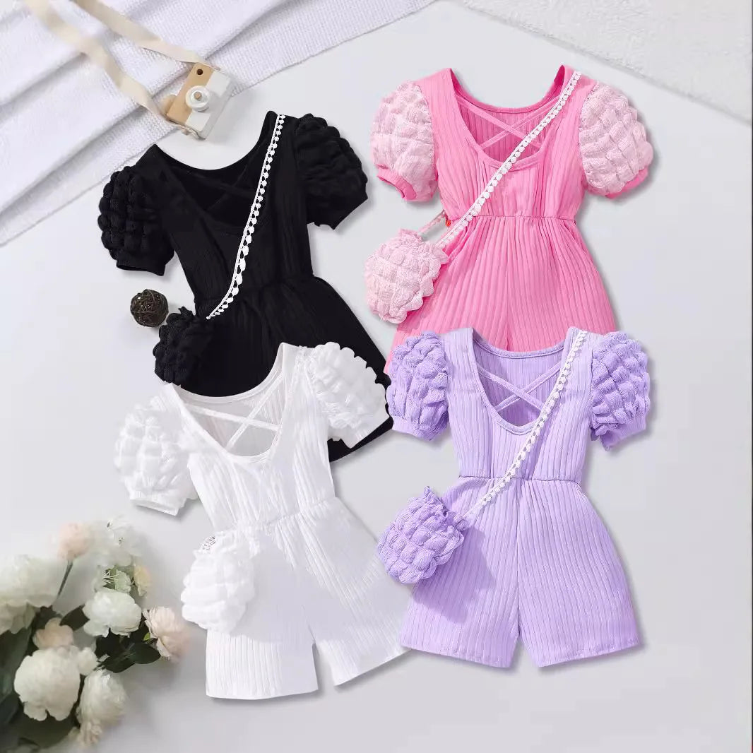 Solid Color Flower Belt Cartoon Cute Bubble Sleeve