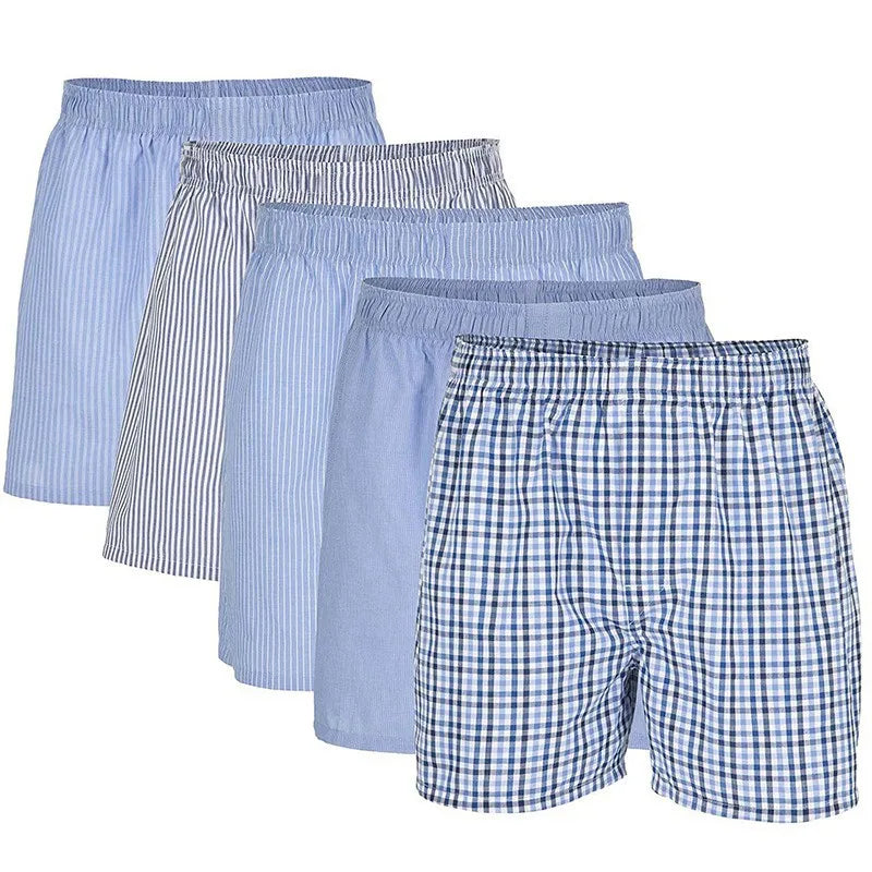 5Pcs Plus Size Men's Boxers Breathable Plaid