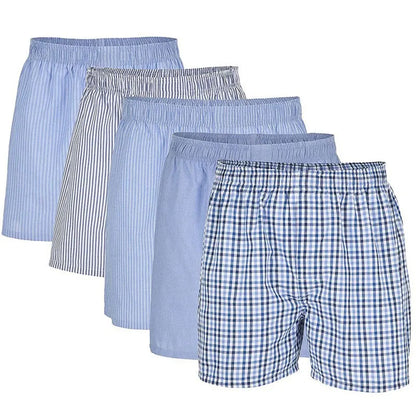5Pcs Plus Size Men's Boxers Breathable Plaid