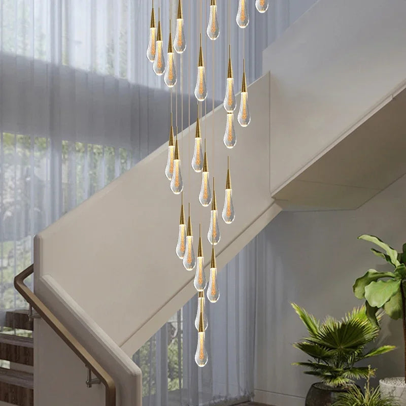 Crystal Tear Drop Chandelier Loft Villa Staircase