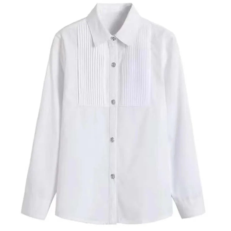 Boys Shirts White Long Sleeve Turn-down Collar