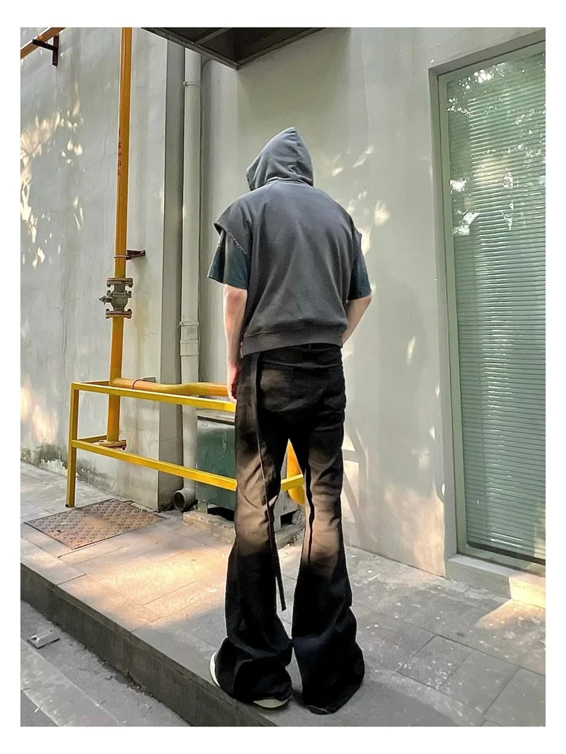 Basic Black Ribbon Loose Flared Casual Jeans