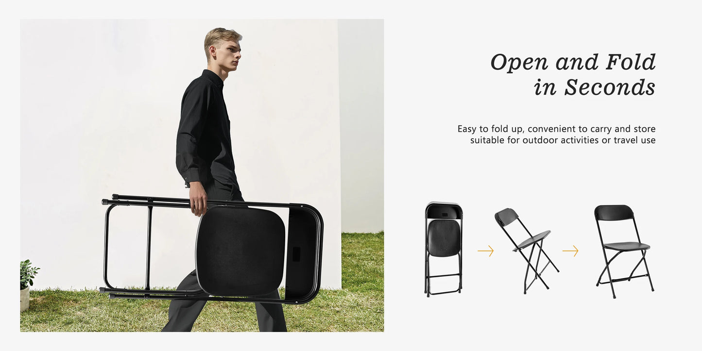 Plastic Folding Chairs, Lightweight Portable Indoor/Outdoor