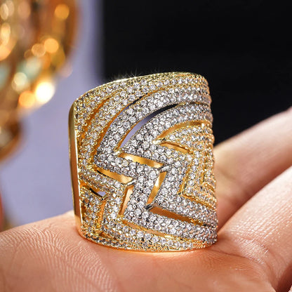 Hollow Geometric Luxury Wide Band Two Tone