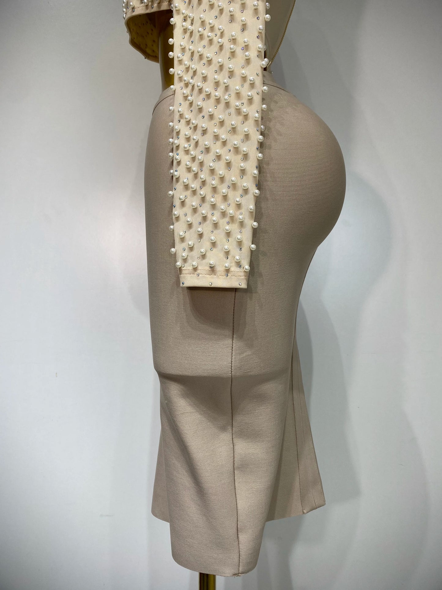 2 Pcs Women Sexy Long Sleeve Mesh Pearl Top